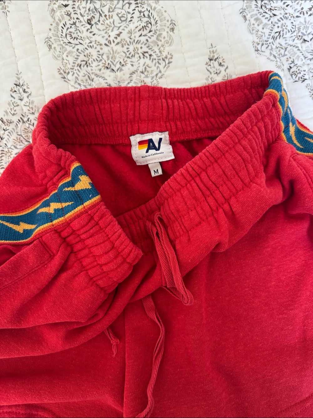 Red Women's Aviator Nation Shorts with Side Stripe - Picture 2 of 3